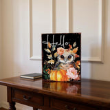 15" Brown Orange And Yellow Wood Halloween Tabletop Sign