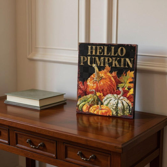 15" Brown Orange And Yellow Wood Halloween Tabletop Sign