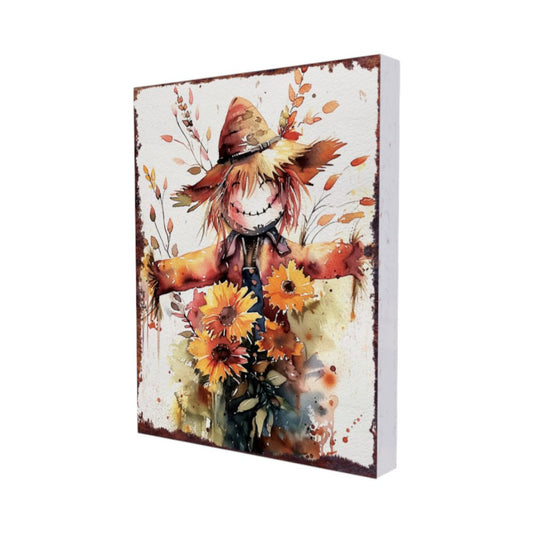 15" Brown Orange And Yellow Wood Sunflower Thanksgiving Tabletop Sign