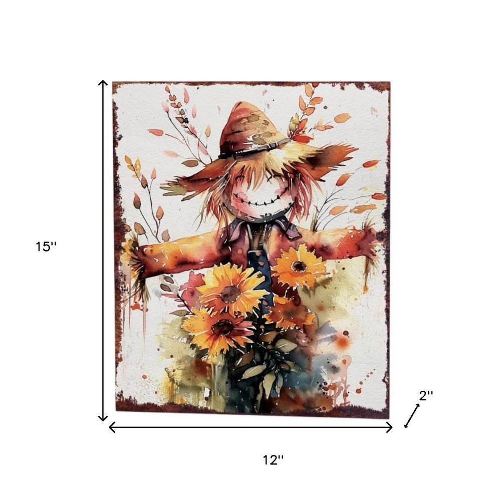 15" Brown Orange And Yellow Wood Sunflower Thanksgiving Tabletop Sign