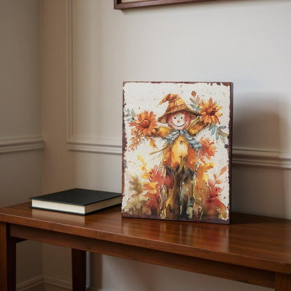 15" Brown Orange And Yellow Wood Sunflower Thanksgiving Tabletop Sign