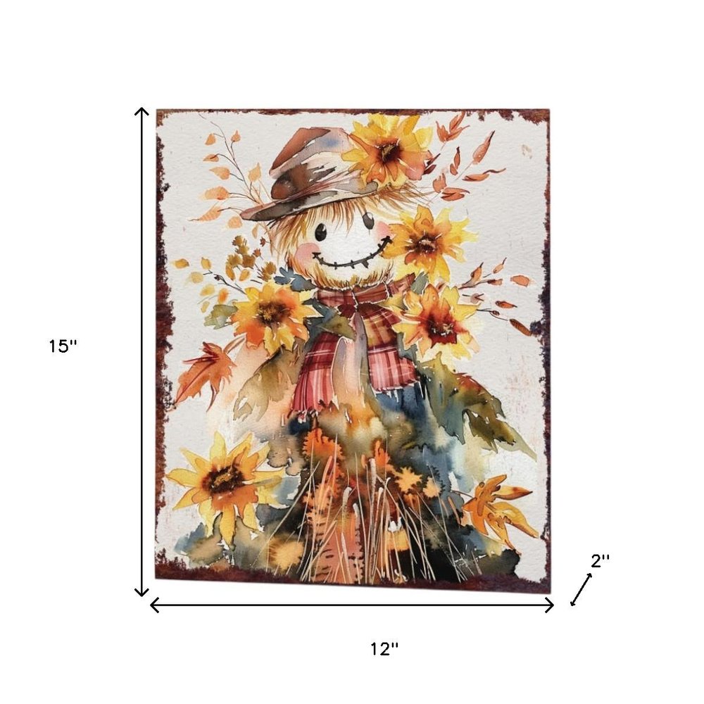 15" Brown Orange And Yellow Wood Sunflower Thanksgiving Tabletop Sign
