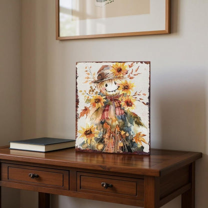 15" Brown Orange And Yellow Wood Sunflower Thanksgiving Tabletop Sign