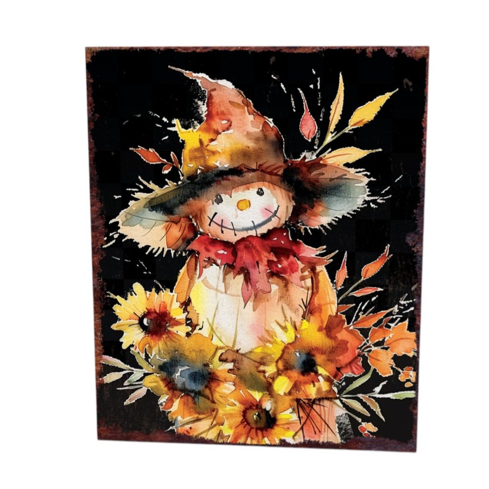 15" Brown Orange And Yellow Wood Sunflower Thanksgiving Tabletop Sign