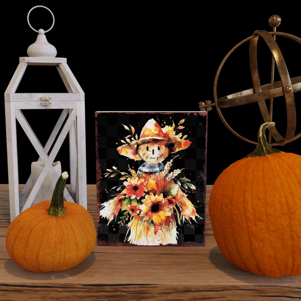 15" Brown Orange And Yellow Wood Sunflower Thanksgiving Tabletop Sign