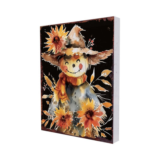 15" Brown Orange And Yellow Wood Sunflower Thanksgiving Tabletop Sign