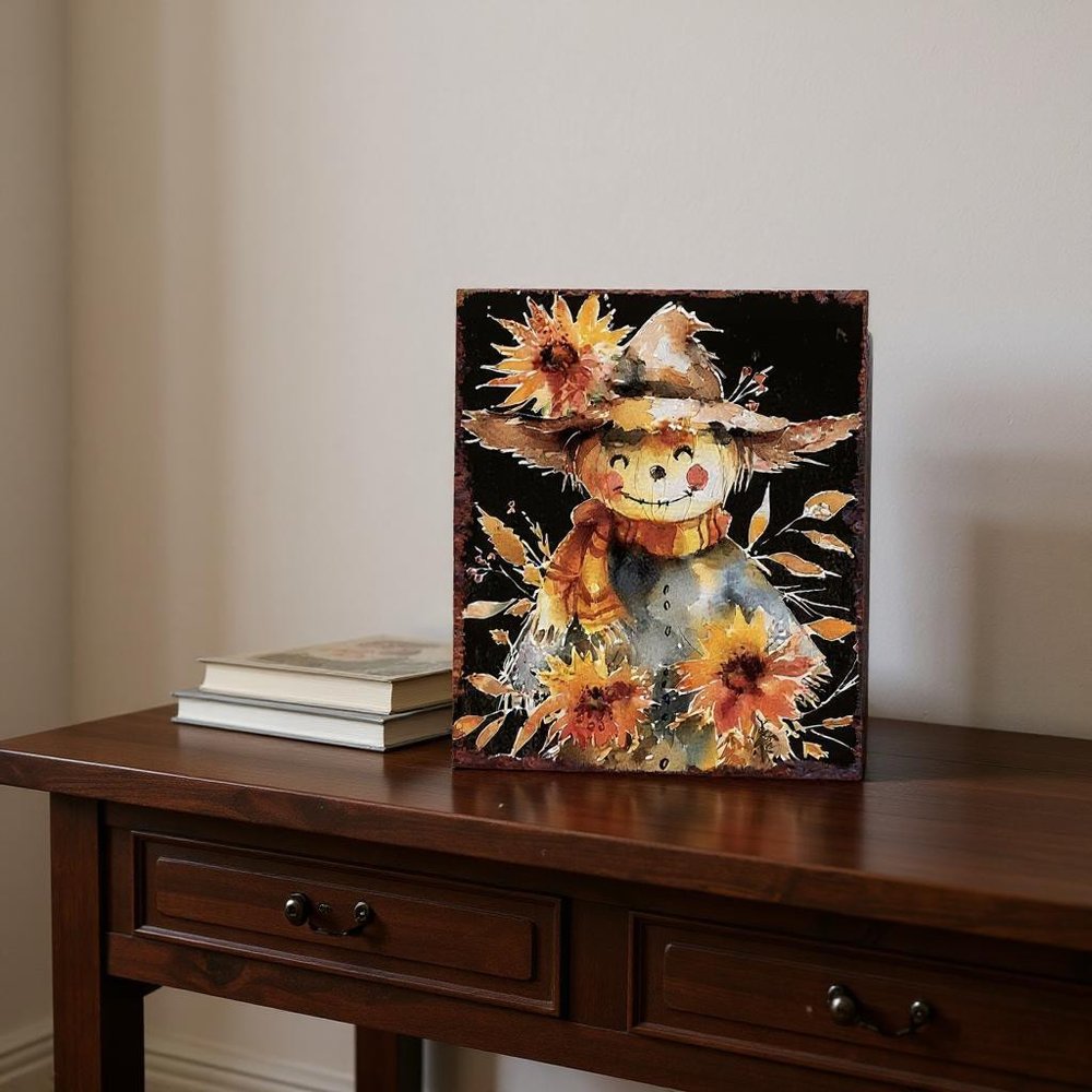 15" Brown Orange And Yellow Wood Sunflower Thanksgiving Tabletop Sign