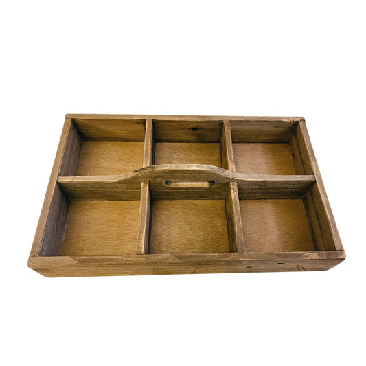 21" Brown Rustic Solid Wood Divided Caddy