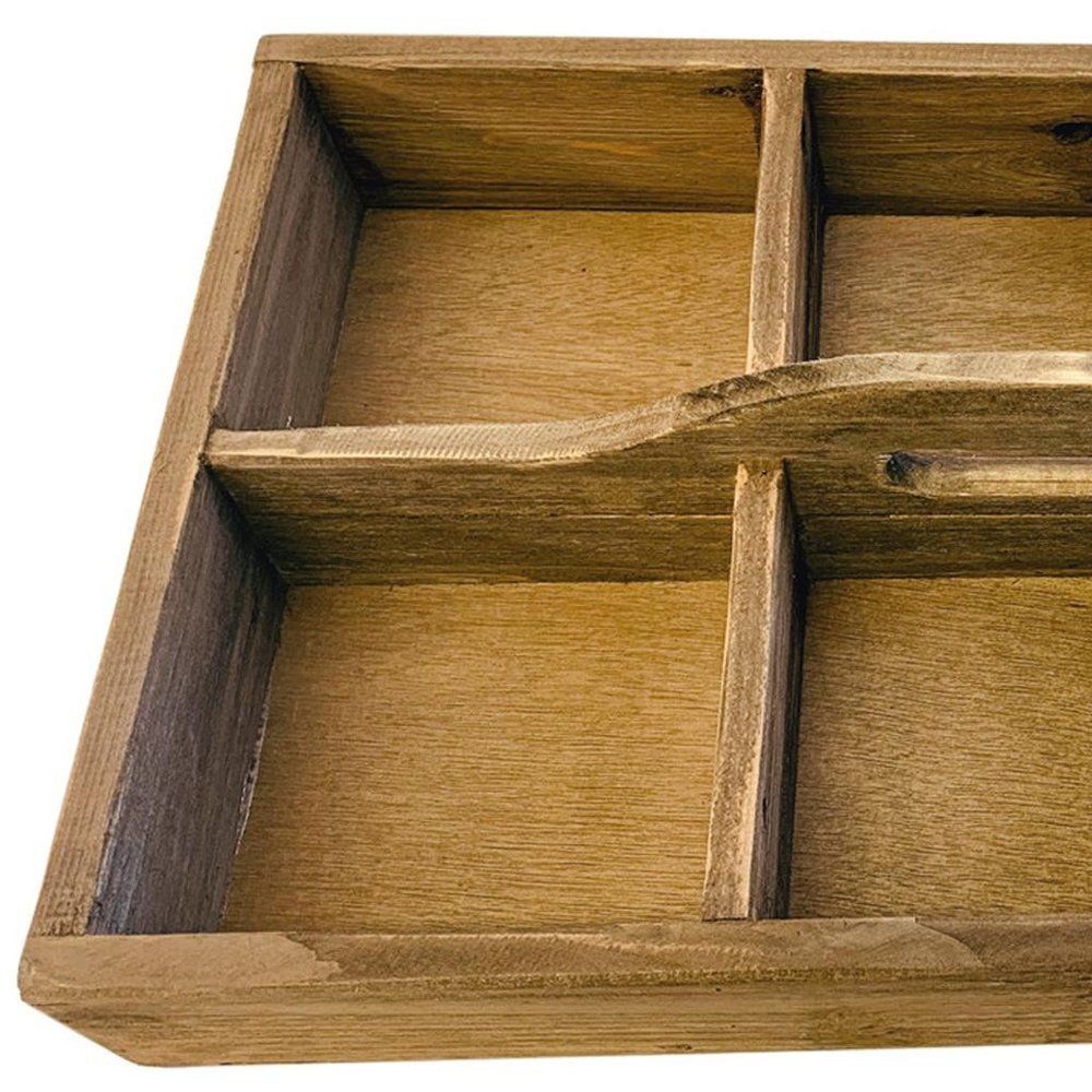 21" Brown Rustic Solid Wood Divided Caddy