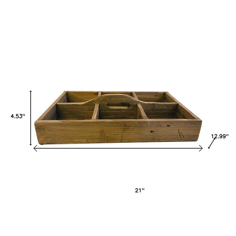 21" Brown Rustic Solid Wood Divided Caddy