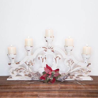 34" White Distressed Wood Tabletop Five Light Candelabra