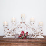 34" White Distressed Wood Tabletop Five Light Candelabra