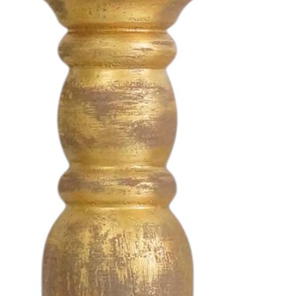 29" Gold Distressed Solid Wood Tabletop Taper Candlestick