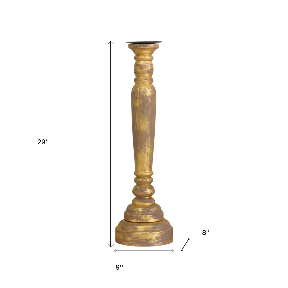 29" Gold Distressed Solid Wood Tabletop Taper Candlestick