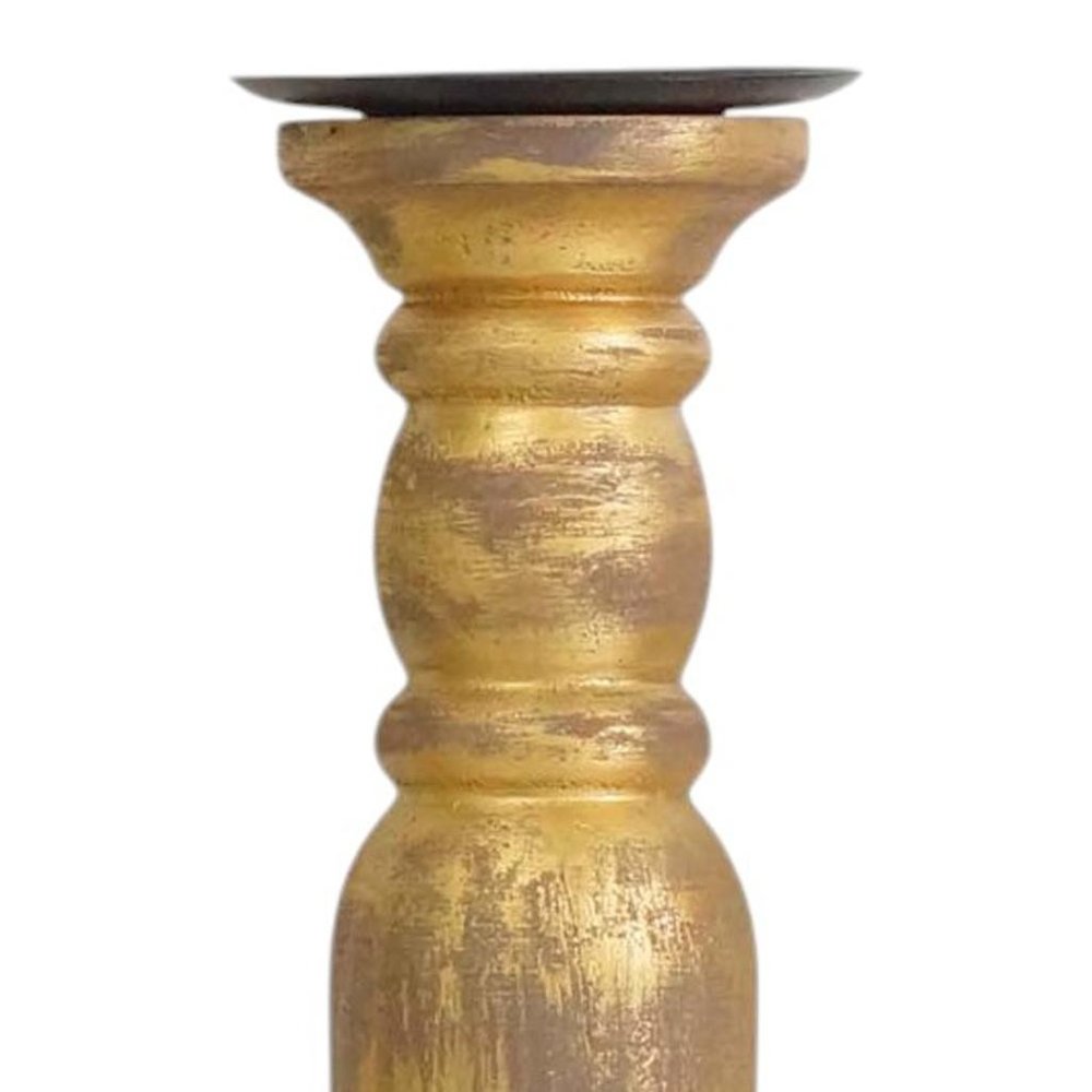 29" Gold Distressed Solid Wood Tabletop Taper Candlestick
