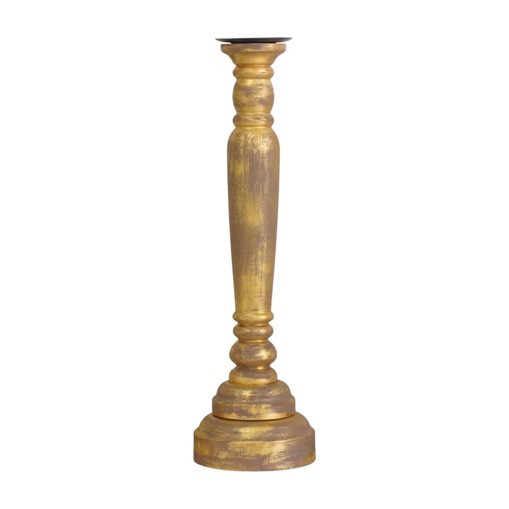 29" Gold Distressed Solid Wood Tabletop Taper Candlestick