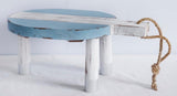 10" Blue And White Solid Wood Handmade Round Riser