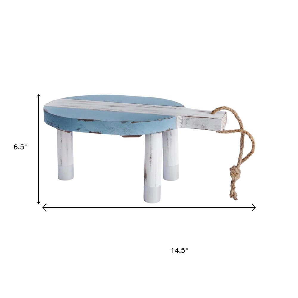 10" Blue And White Solid Wood Handmade Round Riser