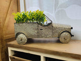 21" Silver Metal Flowers Hand Painted Truck Tabletop Sculpture