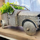 21" Silver Metal Flowers Hand Painted Truck Tabletop Sculpture