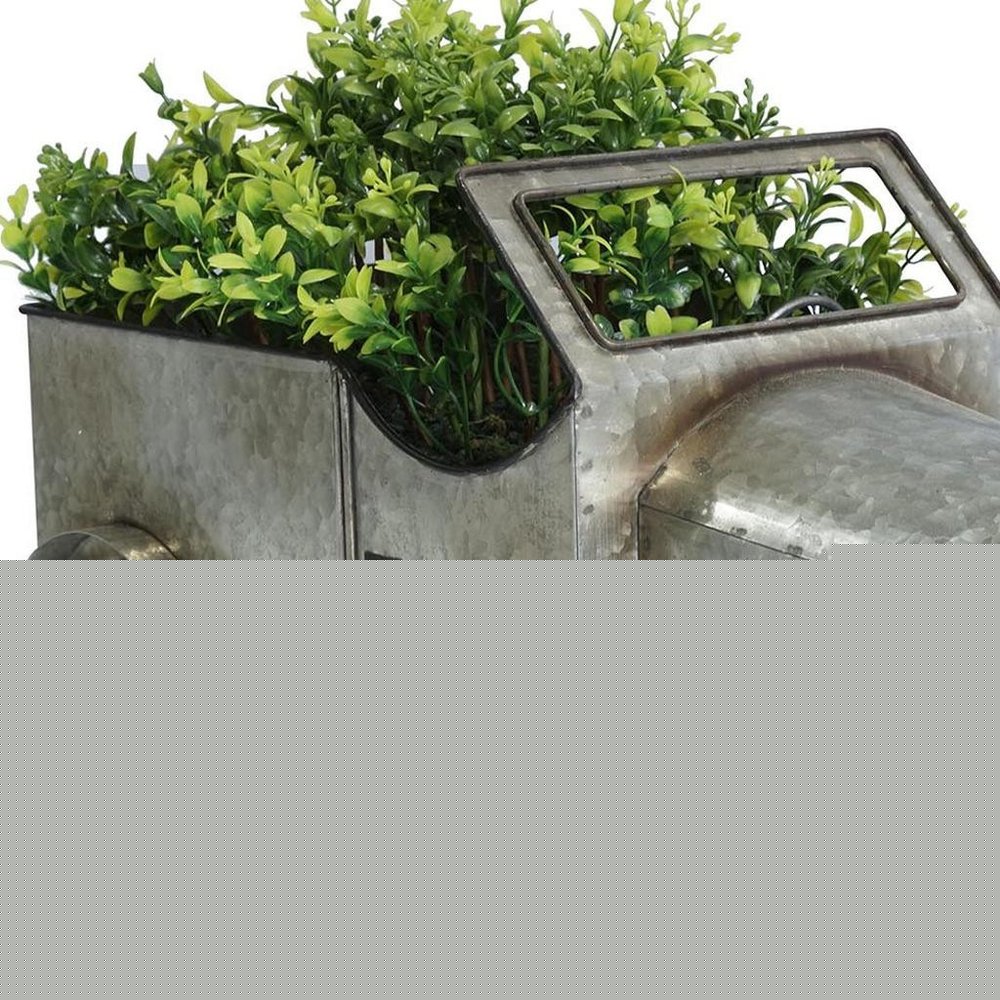 21" Silver Metal Flowers Hand Painted Truck Tabletop Sculpture