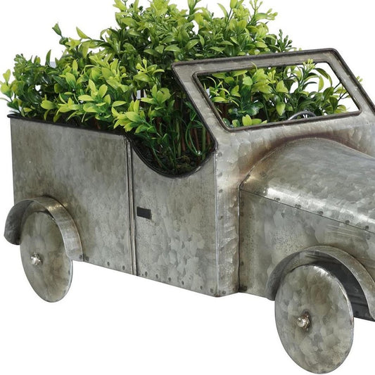 21" Silver Metal Flowers Hand Painted Truck Tabletop Sculpture