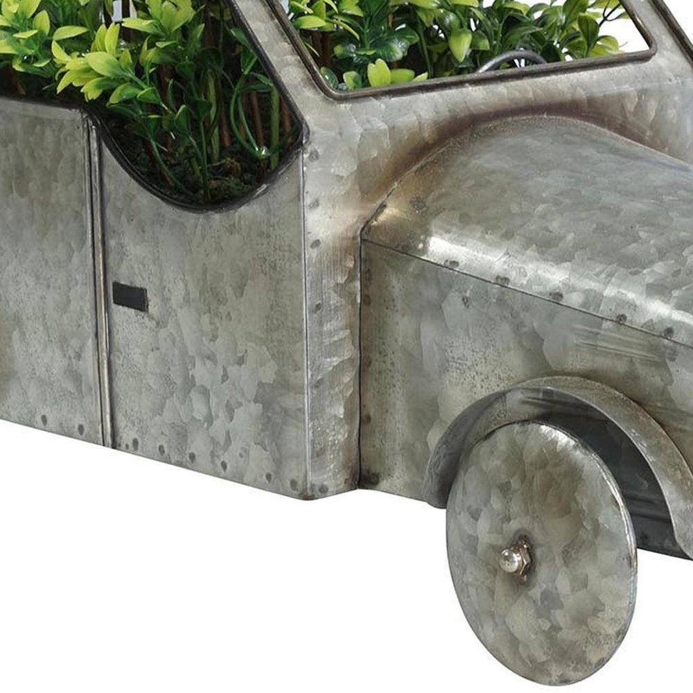 21" Silver Metal Flowers Hand Painted Truck Tabletop Sculpture