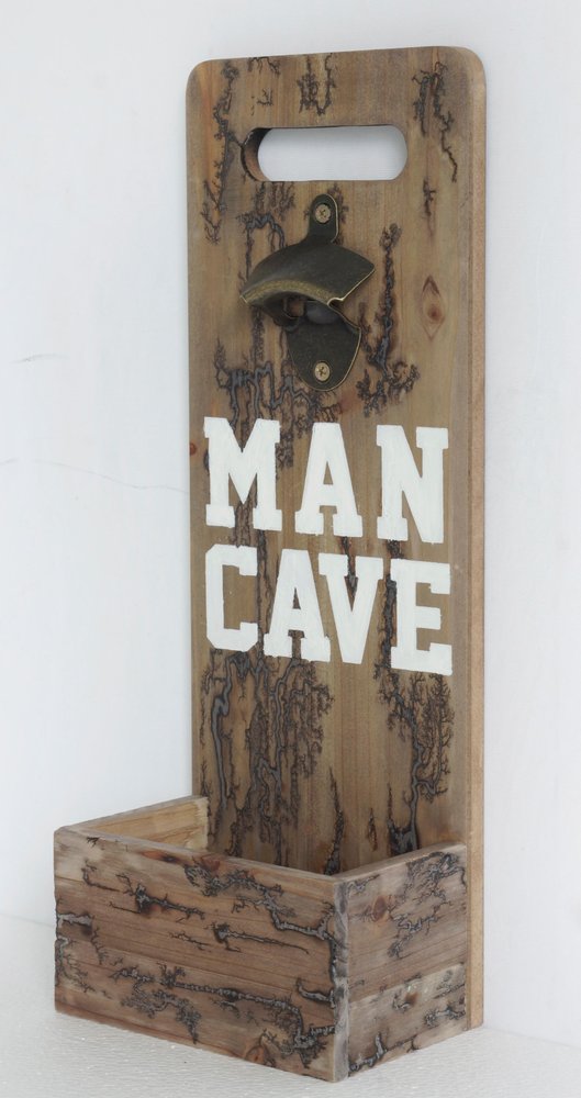 18" Brown Rustic Solid Wood Man Cave Bottle Cap Catcher Wall Decor