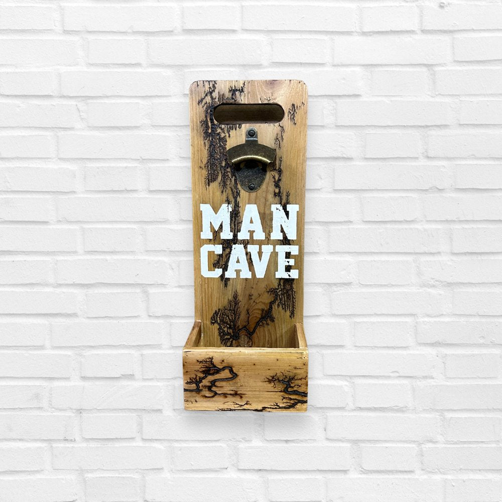 18" Brown Rustic Solid Wood Man Cave Bottle Cap Catcher Wall Decor