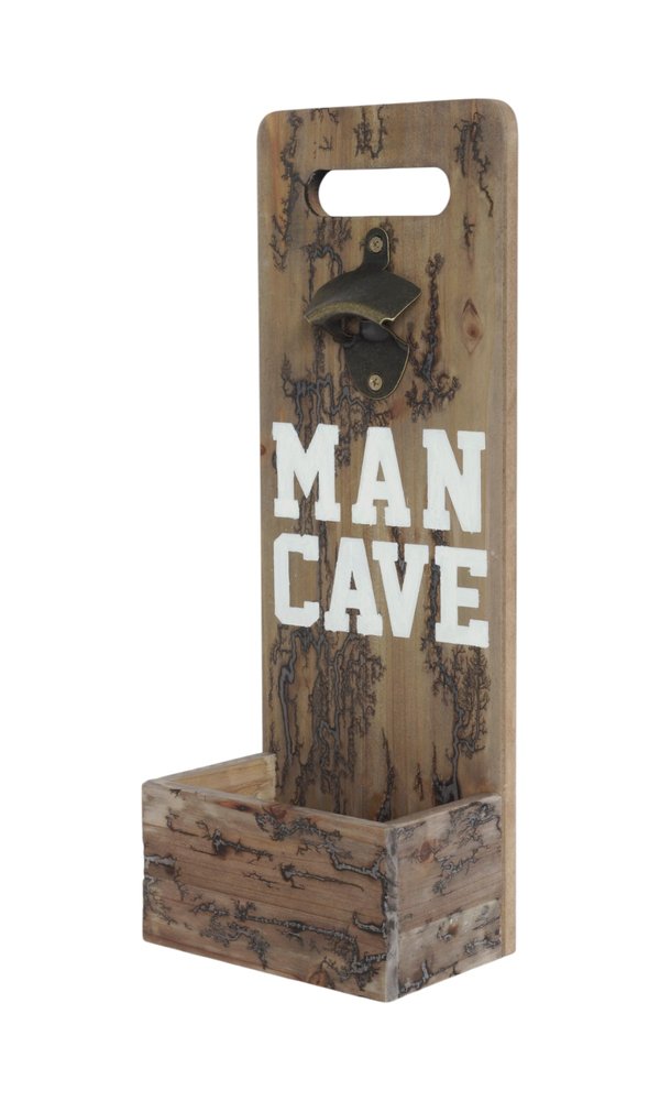 18" Brown Rustic Solid Wood Man Cave Bottle Cap Catcher Wall Decor