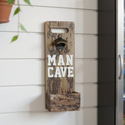 18" Brown Rustic Solid Wood Man Cave Bottle Cap Catcher Wall Decor
