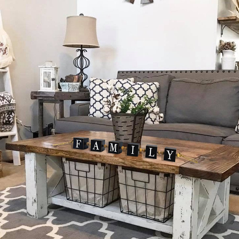 24" Black And White Wood Family Tabletop Sign