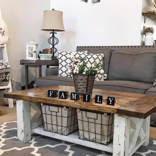 24" Black And White Wood Family Tabletop Sign