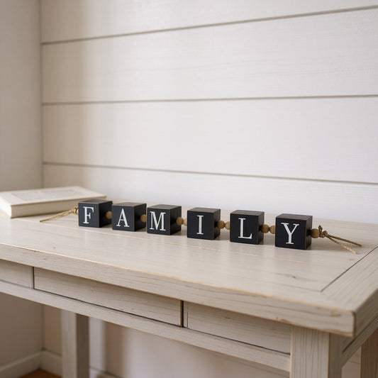 24" Black And White Wood Family Tabletop Sign
