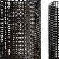 Set of Five Dark Brown Pierced Geometric Metal Tabletop Hurricane Candle Holders