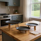 Set of Three Black And Brown Wood And Metal Round Riser Trays With Handles