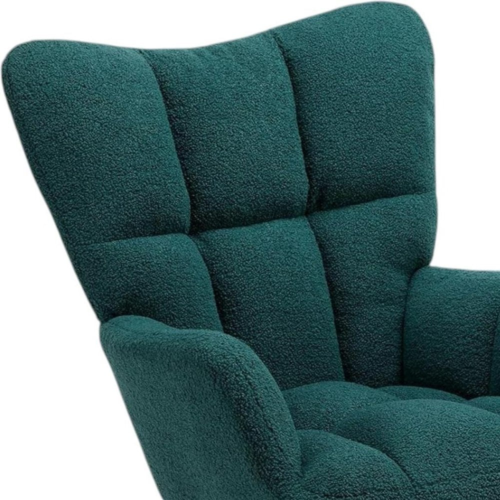 23" Green and Black Boucle Steel And Wood Glider Rocking Chair