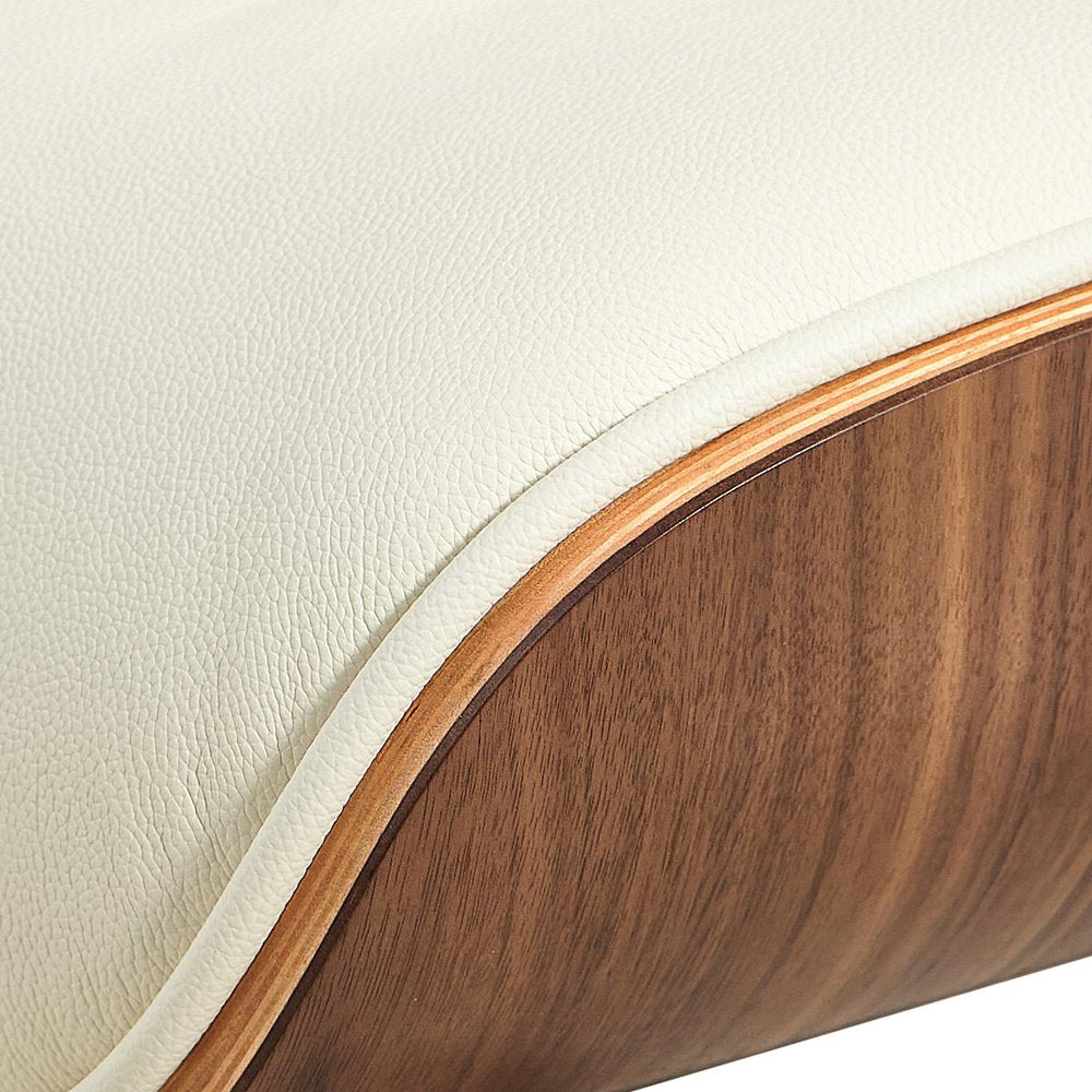 27" Off White and Light Brown Tufted Genuine Leather Swivel Lounge Chair With Ottoman