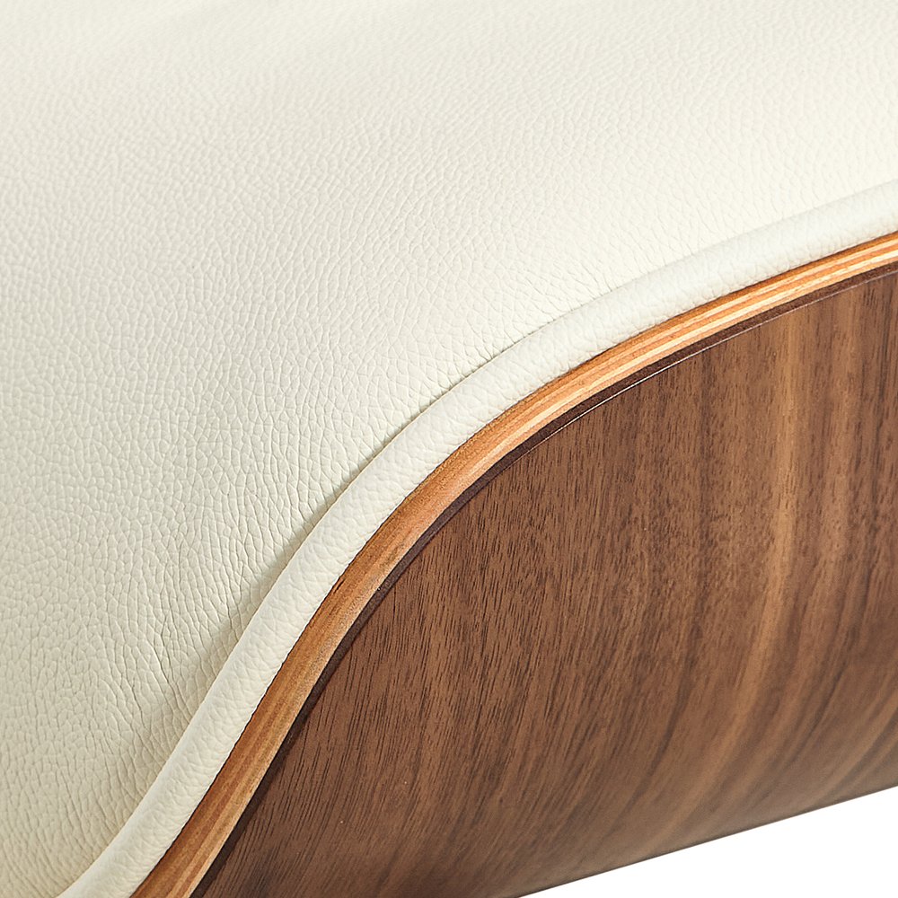 27" Off White and Light Brown Tufted Genuine Leather Swivel Lounge Chair With Ottoman