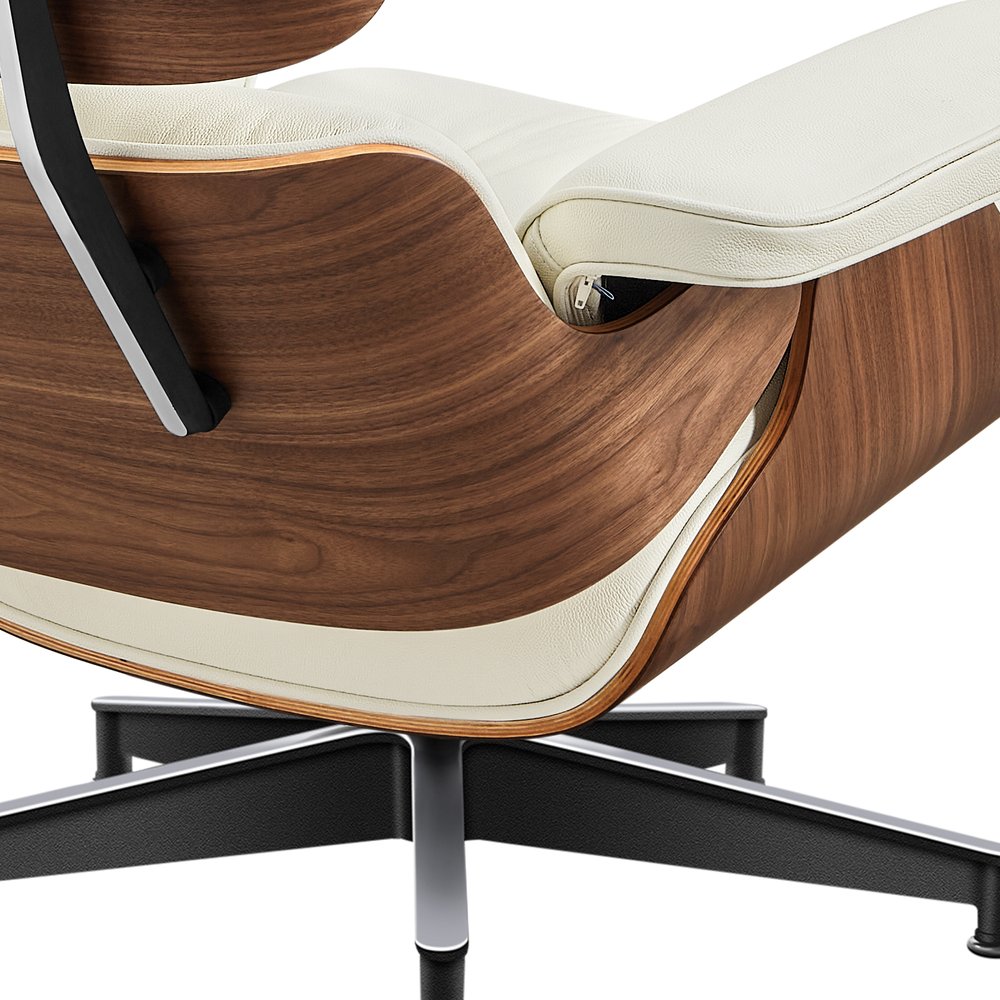 27" Off White and Light Brown Tufted Genuine Leather Swivel Lounge Chair With Ottoman