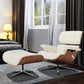 27" Off White and Light Brown Tufted Genuine Leather Swivel Lounge Chair With Ottoman