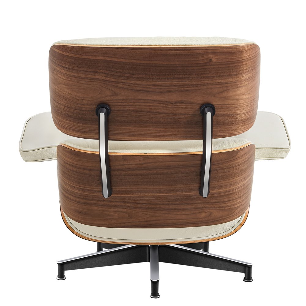 27" Off White and Light Brown Tufted Genuine Leather Swivel Lounge Chair With Ottoman