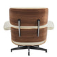 27" Off White and Light Brown Tufted Genuine Leather Swivel Lounge Chair With Ottoman