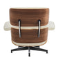 27" Off White and Light Brown Tufted Genuine Leather Swivel Lounge Chair With Ottoman