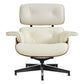 27" Off White and Light Brown Tufted Genuine Leather Swivel Lounge Chair With Ottoman