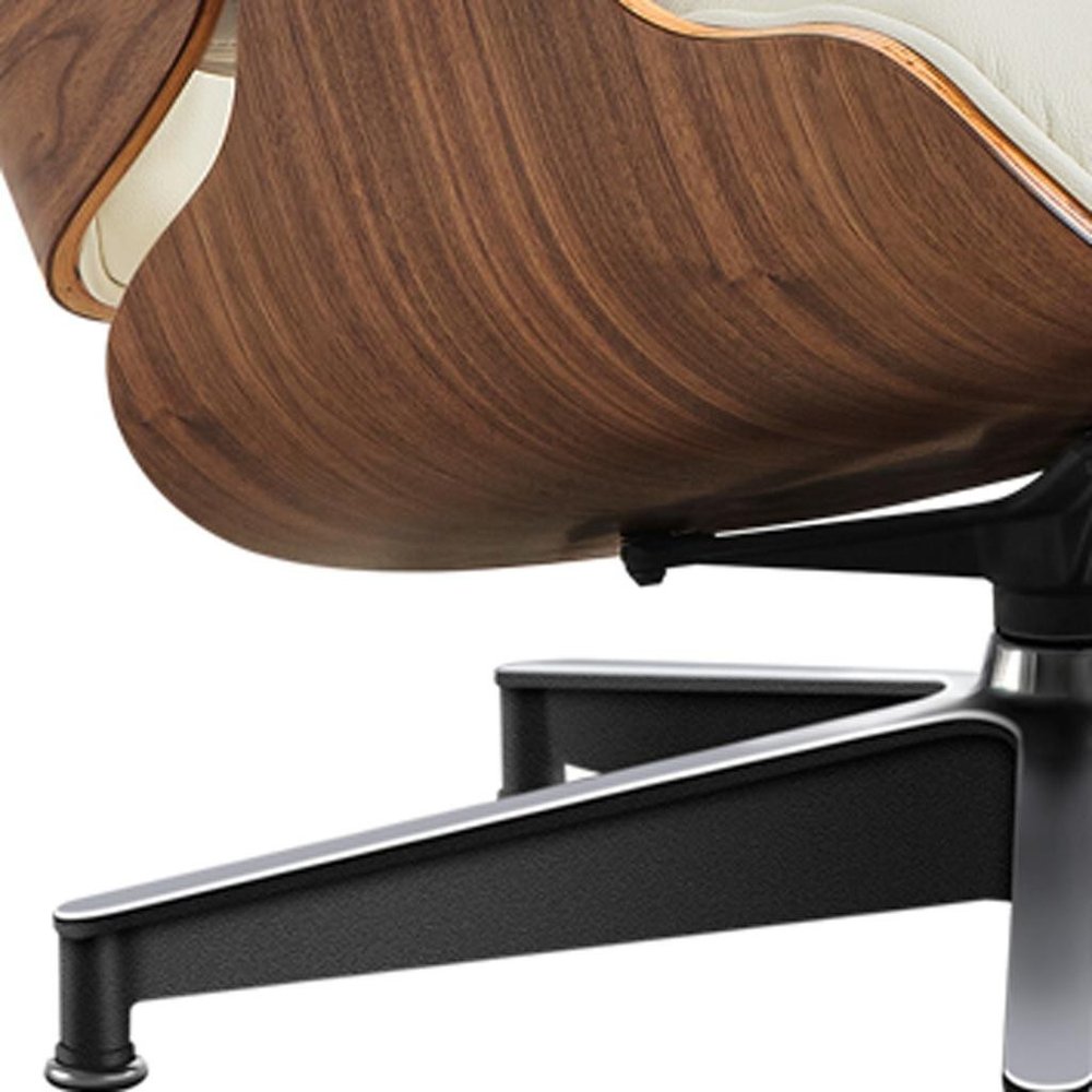 27" Off White and Light Brown Tufted Genuine Leather Swivel Lounge Chair With Ottoman