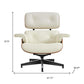 27" Off White and Light Brown Tufted Genuine Leather Swivel Lounge Chair With Ottoman