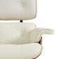27" Off White and Light Brown Tufted Genuine Leather Swivel Lounge Chair With Ottoman