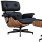 27" Black and Brown Tufted Genuine Cowhide Swivel Lounge Chair With Ottoman