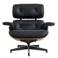 27" Black and Brown Tufted Genuine Cowhide Swivel Lounge Chair With Ottoman